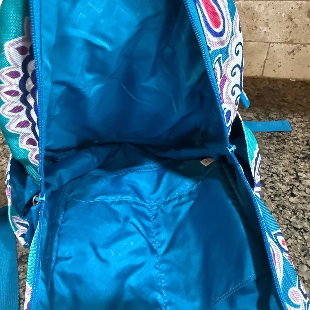 Vera Bradley Teal Purple Paisley Canvas Backpack‎ Front Zip Pocket Adjustable